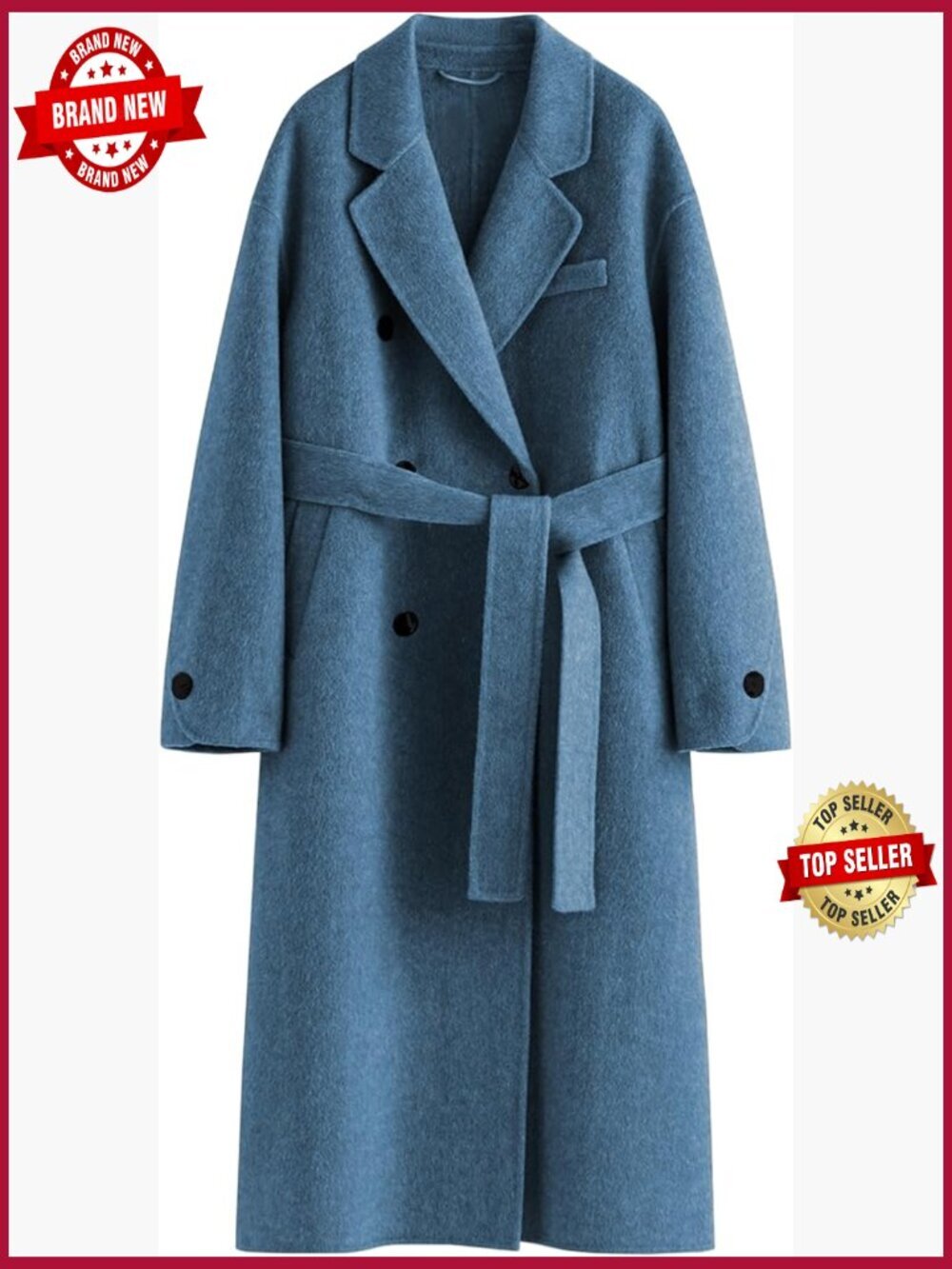 Womens Double Breasted Long Trench Coat with Belt Pea Coat Fall Winter